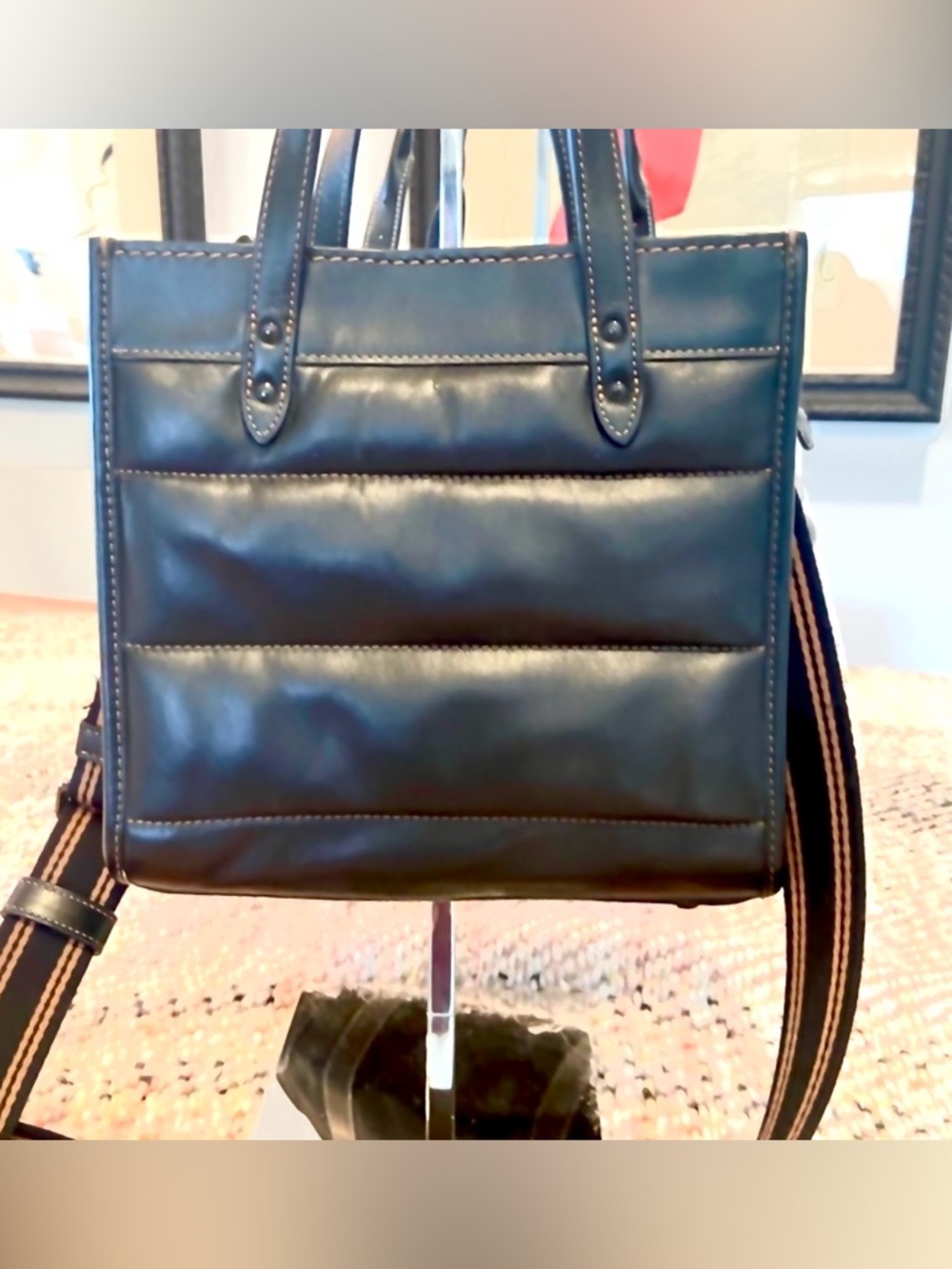 Coach Black Field Tote 22 - Smooth & Refined Calf Leather-Quilted Puffy Hangtag - Picture 7 of 10